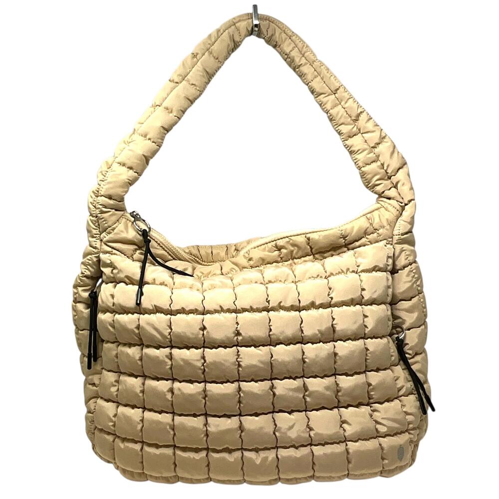 Free People FP Movement Quilted Carryall Hobo Bag Womens Large Beige Pockets